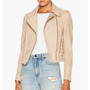 A.L.C. • Beige Nude Syd Lace-Up Suede Biker Jacket, 2